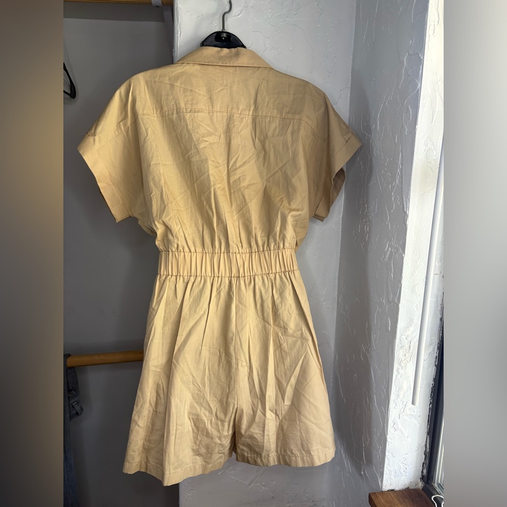 ZARA POPLIN CARGO JUMPSUIT TAN sz S Beige khaki Short Utility - Picture 8 of 12